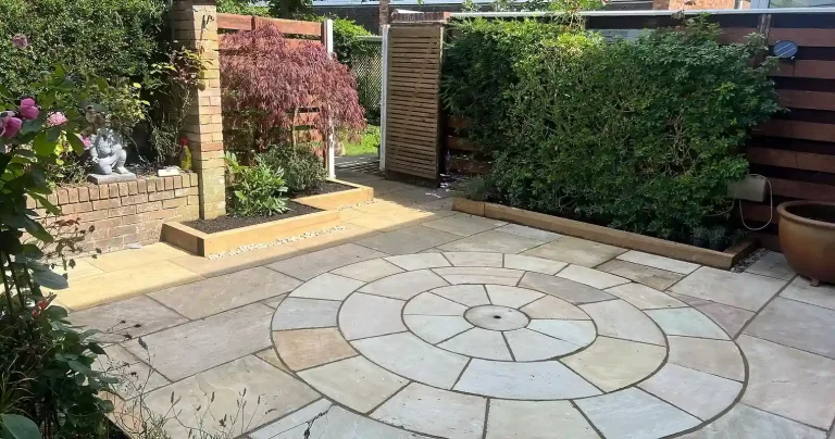 Indian sandstone patio arranged in a circle design