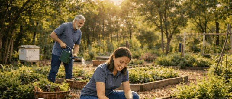 Two people enjoying gardening